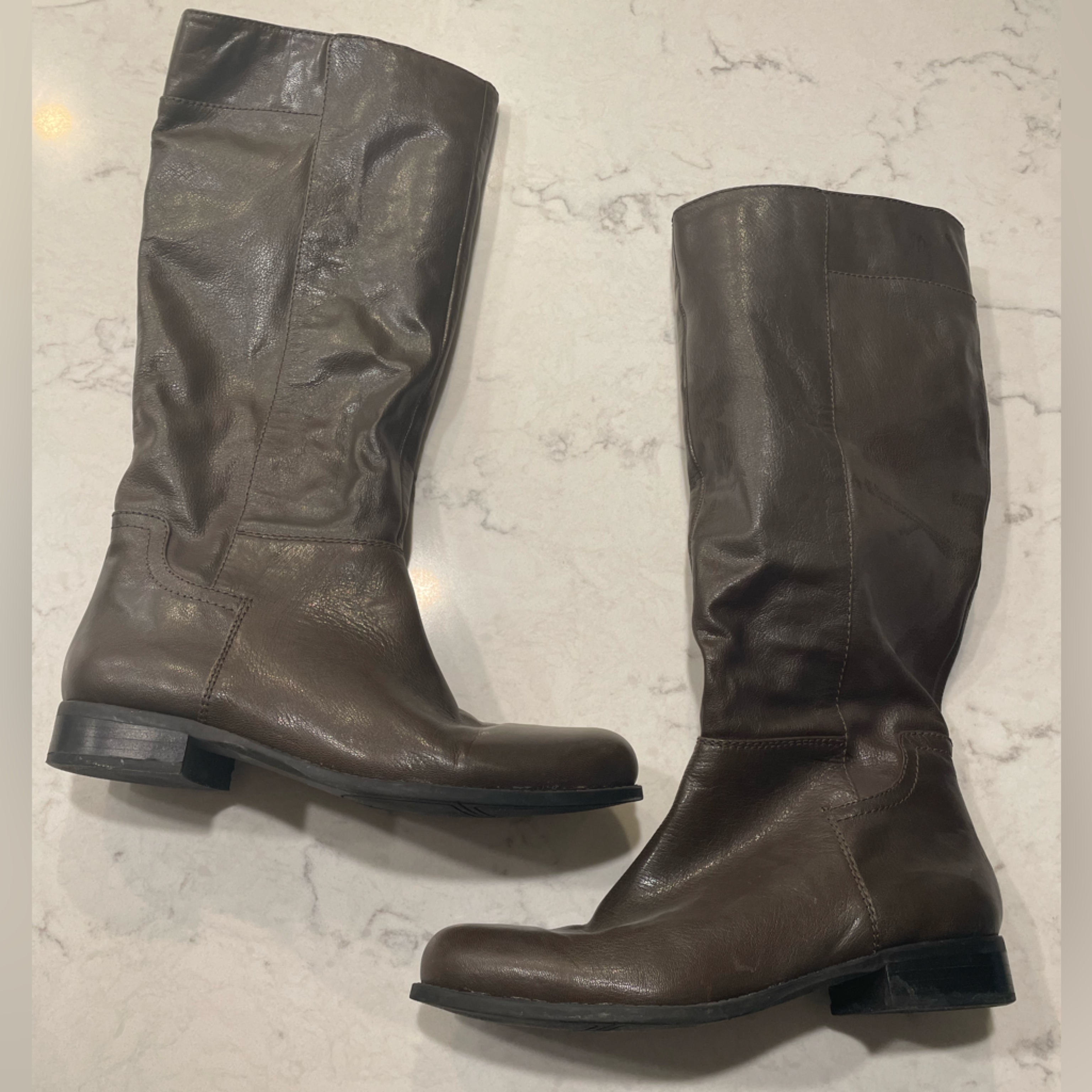 Nine West Chocolate Brown Leather Knee High Riding Boots